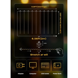 Brightown 300 luces LED de cortina de hadas | Cortina LED con control remoto y enchufe USB