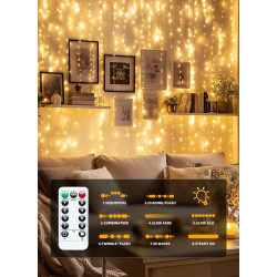 Brightown 300 luces LED de cortina de hadas | Cortina LED con control remoto y enchufe USB