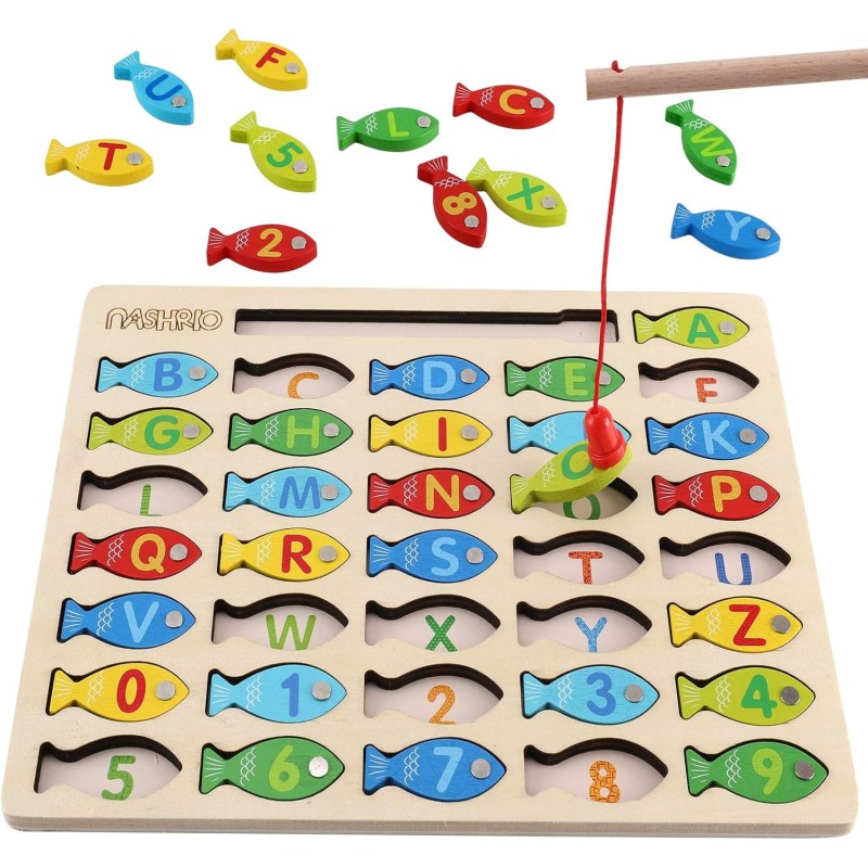 Juguete magnético de pesca de madera para niños pequeños | Para niños de preescolar Juguete magnético de pesca de madera para niños pequeños | Para niños de preescolar