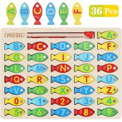 Juguete magnético de pesca de madera para niños pequeños | Para niños de preescolar