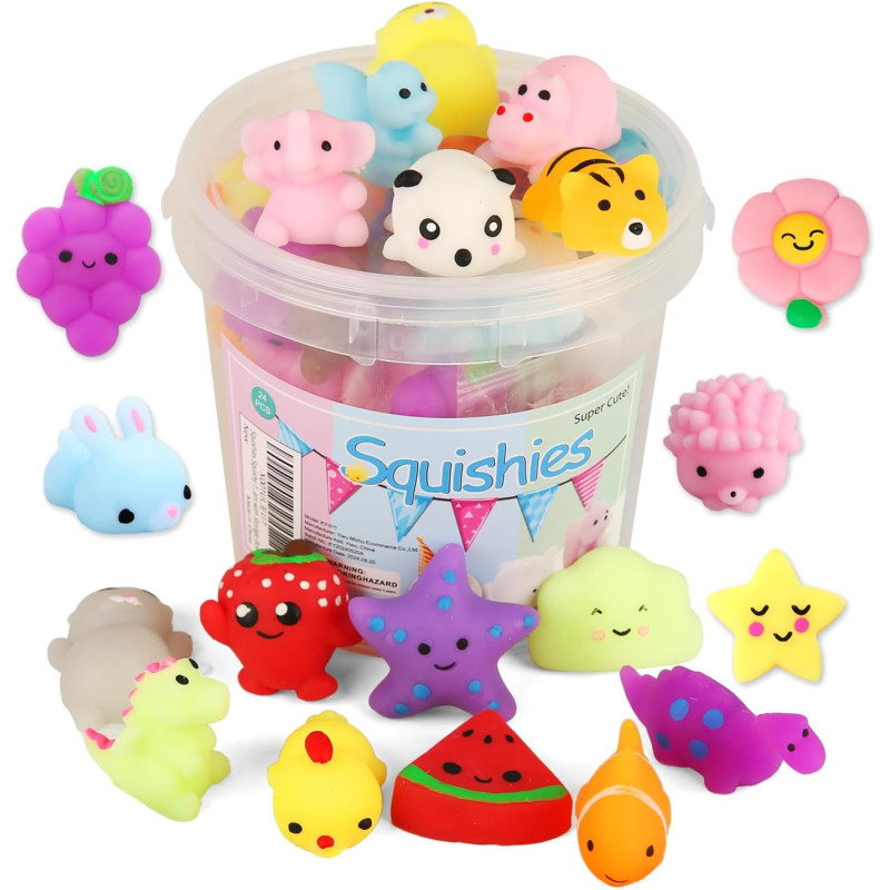 Juguete de mascosta Squishies, 24 unidades en envase de almacenamiento