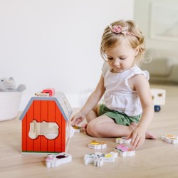 juego de madera 10 piezas de granja, clasificación de formas y apilamiento, juguetes de aprendizaje para niños