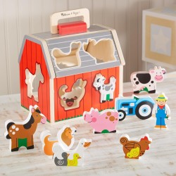 juego de madera 10 piezas de granja, clasificación de formas y apilamiento, juguetes de aprendizaje para niños