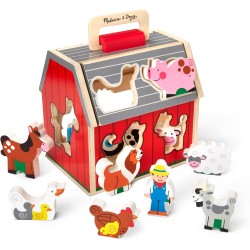 juego de madera 10 piezas de granja, clasificación de formas y apilamiento, juguetes de aprendizaje para niños