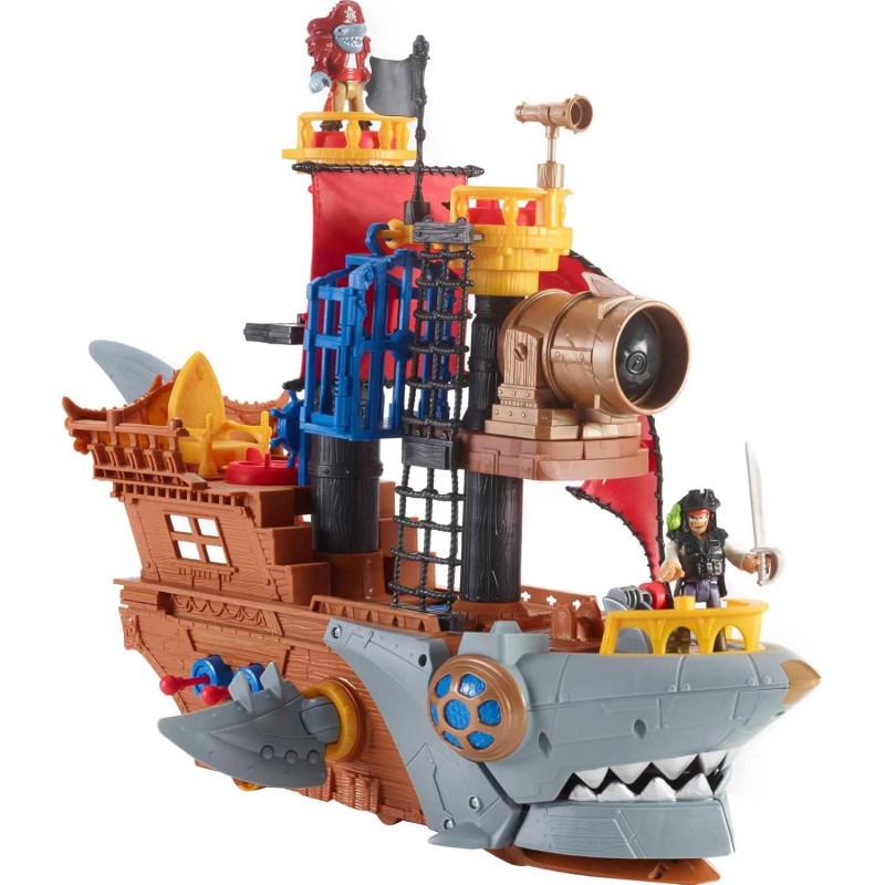 Fisher-Price Imaginext Barco pirata tiburón | Barco armable con mecanismos y accesorios