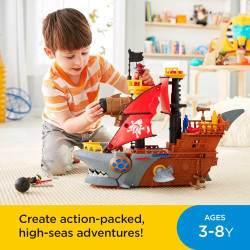 Fisher-Price Imaginext Barco pirata tiburón | Barco armable con mecanismos y accesorios