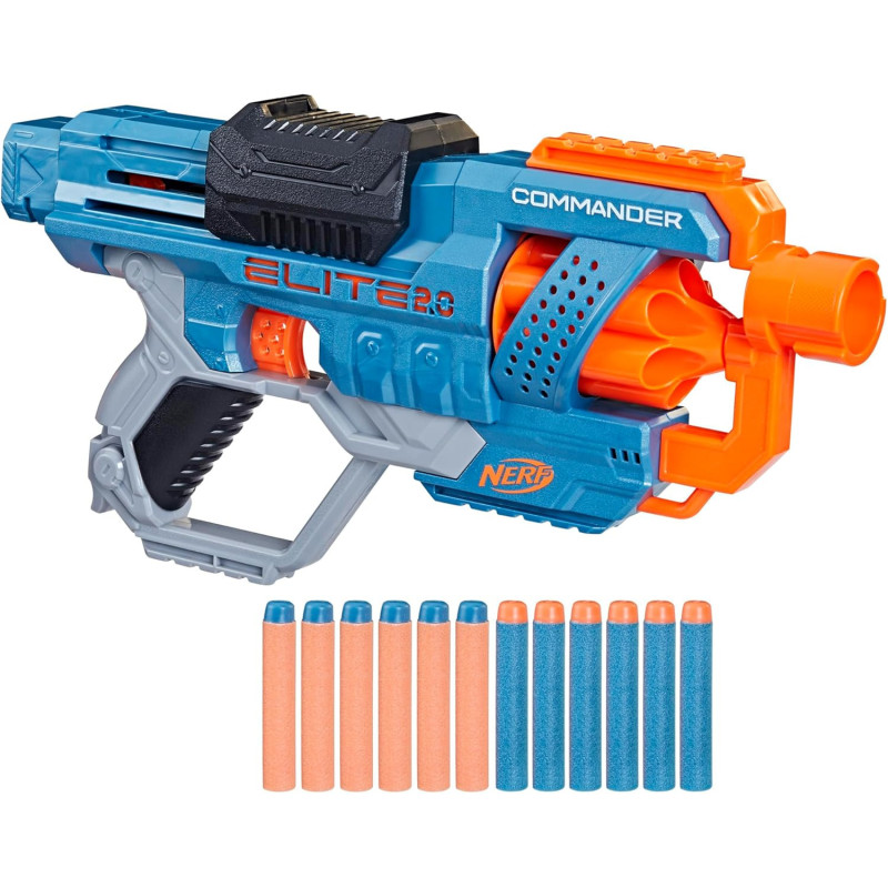 NERF Elite 2.0 Commander RD-6 - Lanzador de dardos | Pistola de dardos con tambor giratorio