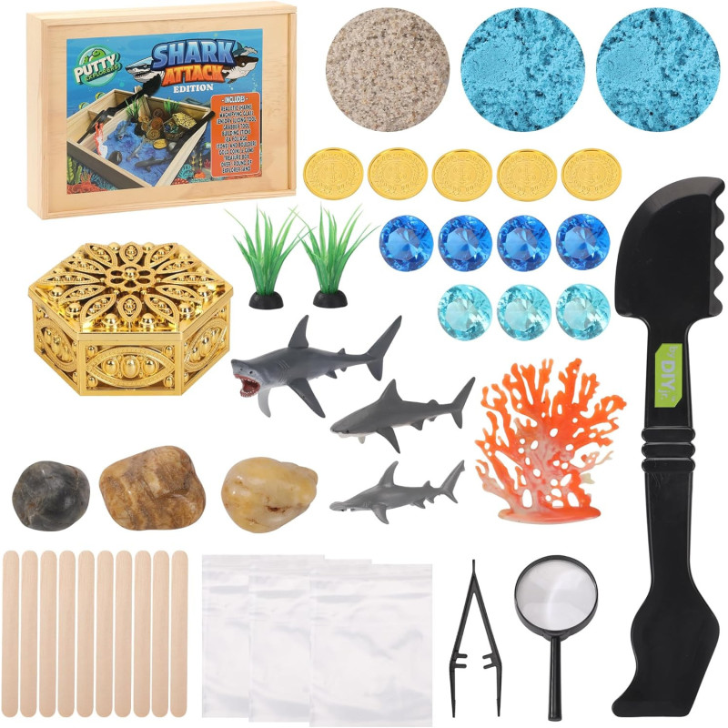 Shark Attack Putty Explorers - Kit sensorial para niños | Juguete de excavacion para niños