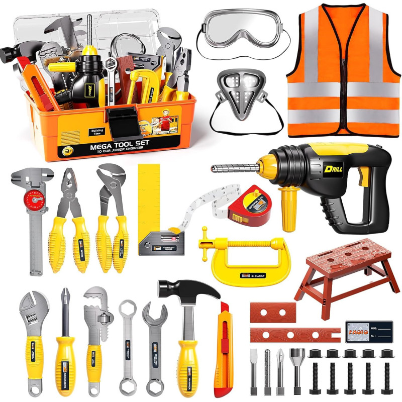 Deejoy Juego de herramientas de juguete | Kit completo de herramientas de juguetes para niños