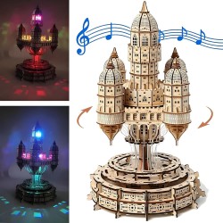 Kit de rompecabezas de caja de música de castillo de madera 3D | Rompecabeza de madera 3D de castillo