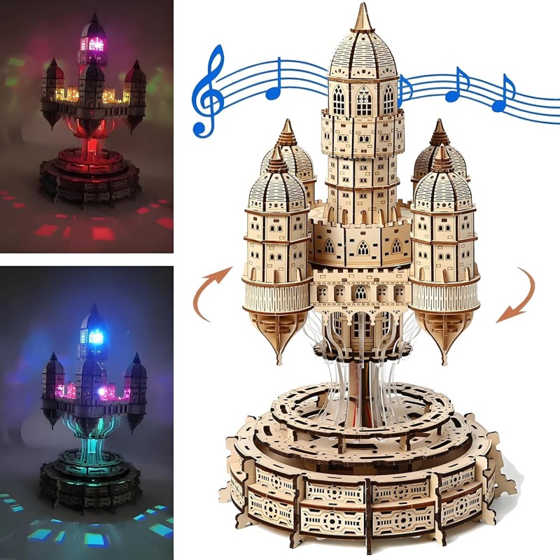 Kit de rompecabezas de caja de música de castillo de madera 3D | Rompecabeza de madera 3D de castillo Kit de rompecabezas de caja de música de castillo de madera 3D | Rompecabeza de madera 3D de castillo