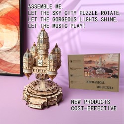 Kit de rompecabezas de caja de música de castillo de madera 3D | Rompecabeza de madera 3D de castillo