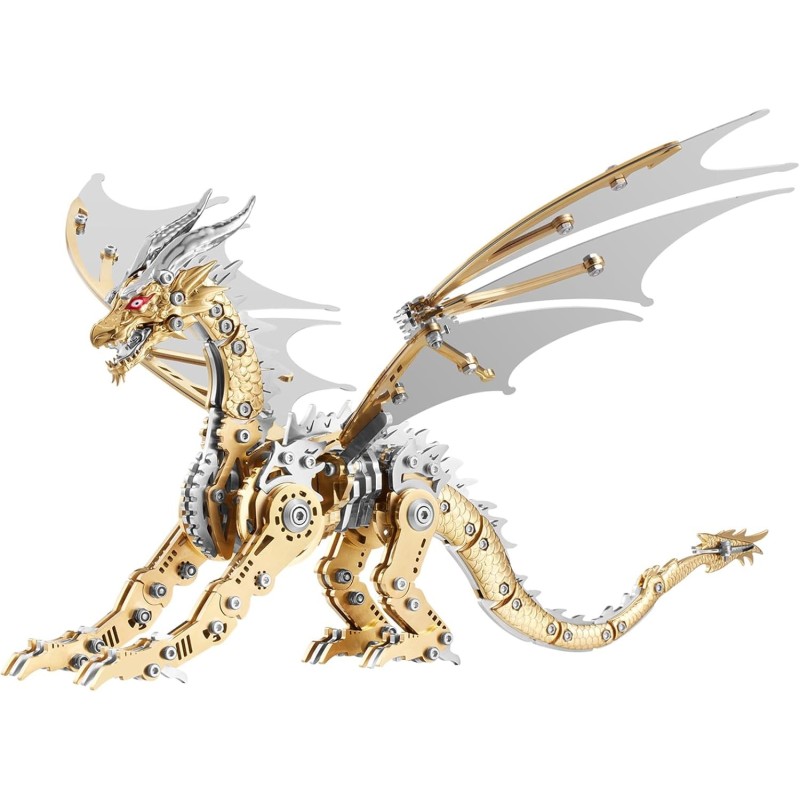Rompecabeza de dragon metalico 3D para adultos | Color metalico dorado armable con luces led Rompecabeza de dragon metalico 3D para adultos | Color metalico dorado armable con luces led