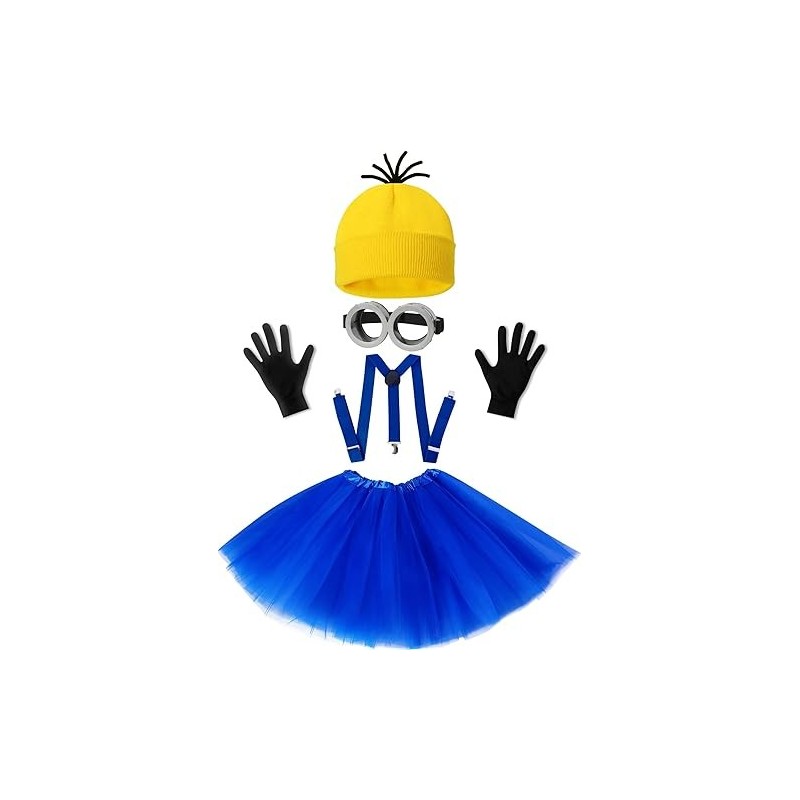 Disfraz de Halloween para mujeres adultas, gafas, gorro amarillo, vestido azul, tirantes/guantes, accesorios de disfraz de Hallo Disfraz de Halloween para mujeres adultas, gafas, gorro amarillo, vestido azul, tirantes/guantes, accesorios de disfraz de Hallo