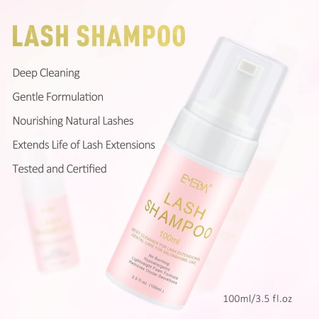 EMEDA Champú de pestañas para extensiones de pestañas, 3.4 fl oz/3.38 onzas líquidas, limpiador de extensiones de pestañas, sin