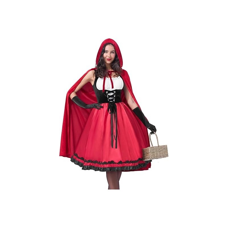 Disfraz de Caperucita Roja para mujer, disfraz de Halloween con capucha Disfraz de Caperucita Roja para mujer, disfraz de Halloween con capucha