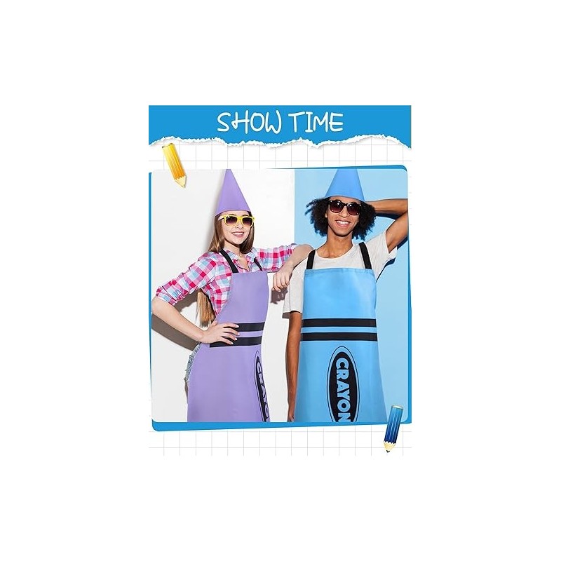 Mepase Juego de 8 delantales de crayón de colores y divertidos sombreros de cono de gnomo para disfraz para adultos Mepase Juego de 8 delantales de crayón de colores y divertidos sombreros de cono de gnomo para disfraz para adultos