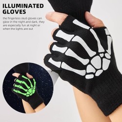 guantes góticos de esqueleto sin dedos que brillan en la oscuridad