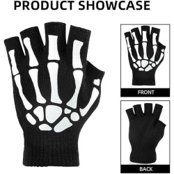 guantes góticos de esqueleto sin dedos que brillan en la oscuridad