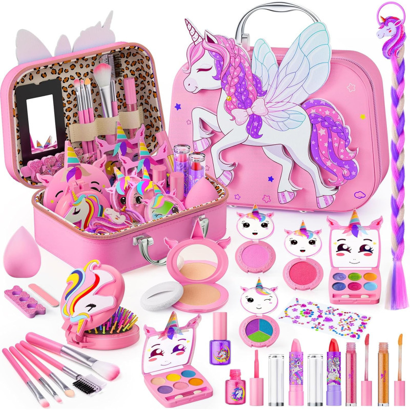 Kit de maquillaje para niñas con estuche de almacenamiento de caballo volador