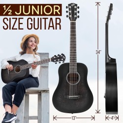 Pyle Kit de guitarra acústica, 1/2 tamaño junior, instrumento de cuerda de acero de madera para principiantes y adultos