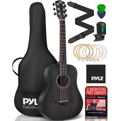 Pyle Kit de guitarra acústica, 1/2 tamaño junior, instrumento de cuerda de acero de madera para principiantes y adultos