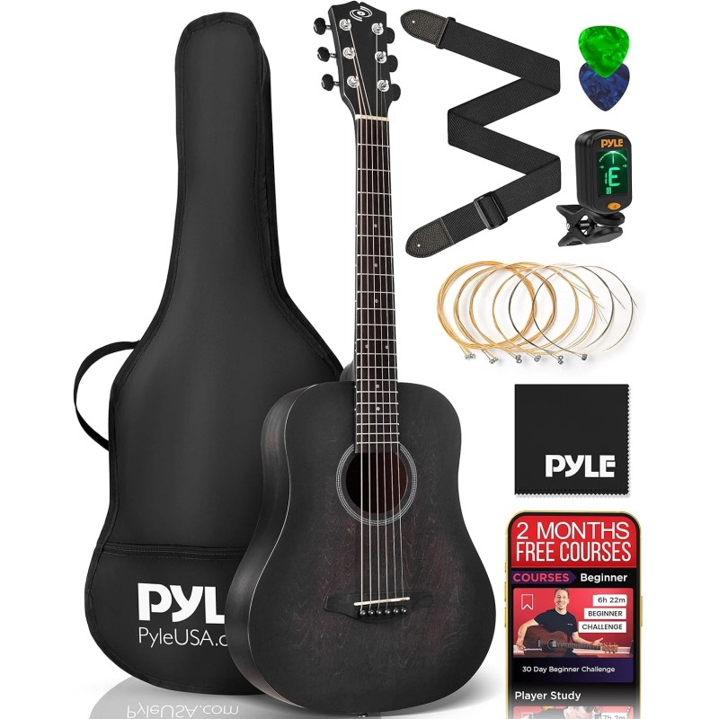 Pyle Kit de guitarra acústica, 1/2 tamaño junior, instrumento de cuerda de acero de madera para principiantes y adultos Pyle Kit de guitarra acústica, 1/2 tamaño junior, instrumento de cuerda de acero de madera para principiantes y adultos