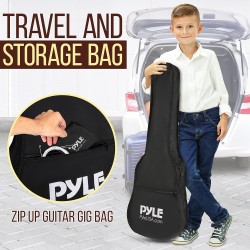 Pyle Kit de guitarra acústica, 1/2 tamaño junior, instrumento de cuerda de acero de madera para principiantes y adultos