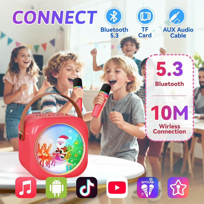 Mini máquina de karaoke con 2 micrófonos inalámbricos