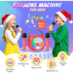 Mini máquina de karaoke con 2 micrófonos inalámbricos
