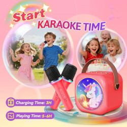 Mini máquina de karaoke con 2 micrófonos inalámbricos