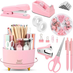 SKYDUE 10 accesorios de escritorio rosa | 10 Accesorios multiusos de escritorio color rosa