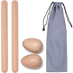 Juego de 4 instrumentos musicales de percusión de mano | Echos de madera e incluye bolsa de viaje
