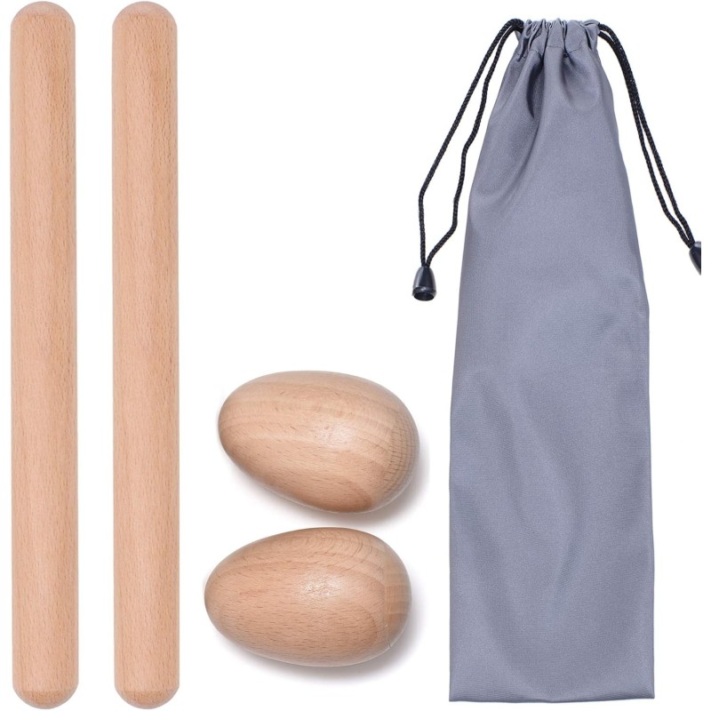 Juego de 4 instrumentos musicales de percusión de mano | Echos de madera e incluye bolsa de viaje Juego de 4 instrumentos musicales de percusión de mano | Echos de madera e incluye bolsa de viaje