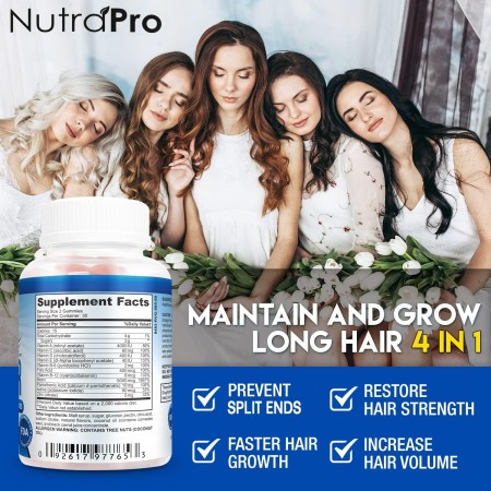 NutraPro Gomitas de cabello largo – Suplemento anti-pérdida de cabello para el crecimiento rápido del cabello débil y