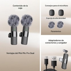 Micrófono inalámbrico profesional para iPhone, iPad, Android, micrófono Lavalier para grabación de video