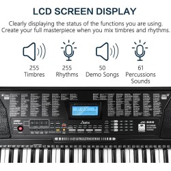 Piano de teclado electrónico portátil de 61 teclas con teclas iluminadas de tamaño completo