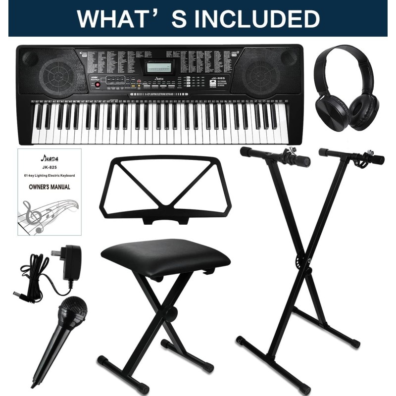 Piano de teclado electrónico portátil de 61 teclas con teclas iluminadas de tamaño completo Piano de teclado electrónico portátil de 61 teclas con teclas iluminadas de tamaño completo