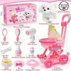 Cochecito y perro de peluche electrónico interactivo