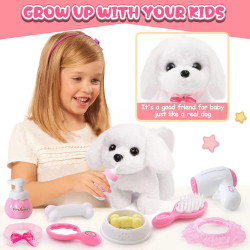 Cochecito y perro de peluche electrónico interactivo