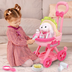 Cochecito y perro de peluche electrónico interactivo