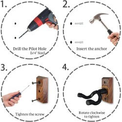 Soporte de pared para guitarra, 2 unidades, colgador de guitarra de madera de nogal negro