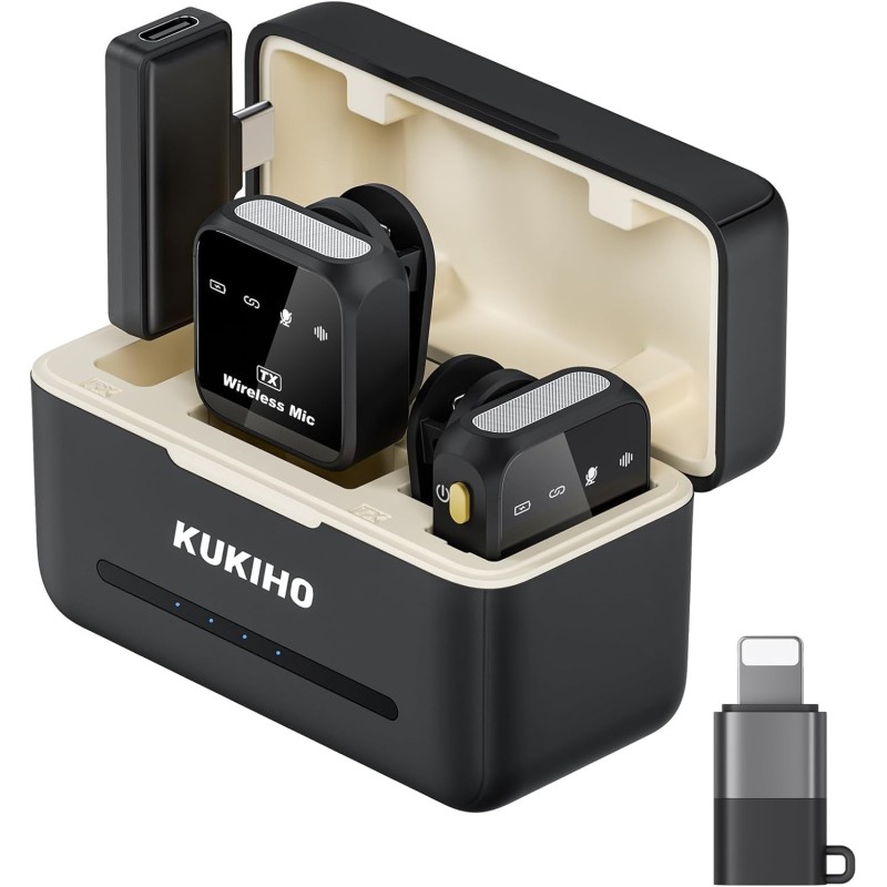 Micrófono Lavalier inalámbrico para iPhone iPad Android con estuche de carga de batería de 80 horas de duración