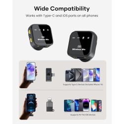 Micrófono Lavalier inalámbrico para iPhone iPad Android con estuche de carga de batería de 80 horas de duración