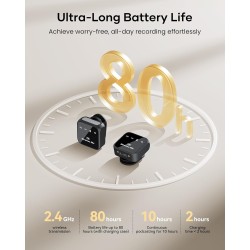Micrófono Lavalier inalámbrico para iPhone iPad Android con estuche de carga de batería de 80 horas de duración