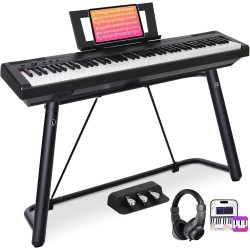 Piano digital AODSK de 88 teclas, piano de teclado con peso con soporte en U portátil y estable