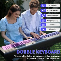 Piano digital AODSK de 88 teclas, piano de teclado con peso con soporte en U portátil y estable