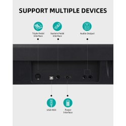 Piano digital AODSK de 88 teclas, piano de teclado con peso con soporte en U portátil y estable