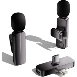 Paquete de 2 mini micrófonos inalámbricos de solapa Lavalier para iPhone, teléfono Android (2 en 1)