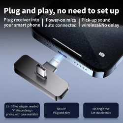 Paquete de 2 mini micrófonos inalámbricos de solapa Lavalier para iPhone, teléfono Android (2 en 1)